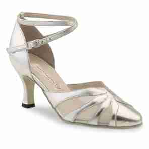 Werner Kern Linda dames dansschoenen met Enkelbandje - zilver metallic leer en transparant gaas