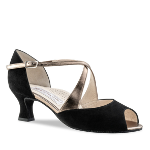 Werner Kern Gaby zwarte dames dansschoenen met koper metallic Kruisbandjes