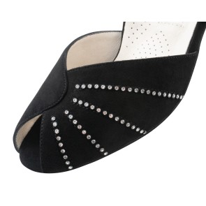 Werner Kern Sonia dansschoenen dames stijldansen peeptoe zwart suede met strass steentjes