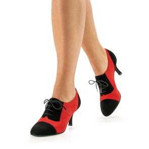 Nueva Epoca Vicky Dansschoenen voor Dames rood zwart suede laarsje met veters