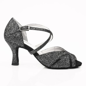 comfortabele salsa schoen voor dames zwarte glitters anna kern 780-60 met suede zolen