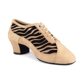 Portdance PD703 dames danshakken tijgerprint vetersluiting beige