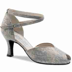 Werner Kern Asta dames dansschoenen met Peeptoe en Kruis enkelbandje - Beige metallic leer