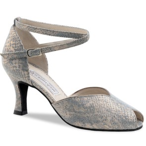 Werner Kern Asta dames dansschoenen met Peeptoe en Kruis enkelbandje in Beige metallic leer